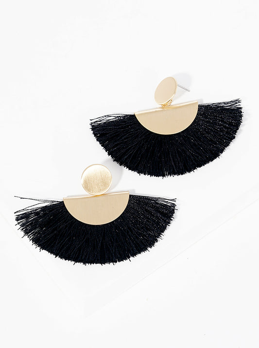 Thread Fan Tassel Bohemian Post Dangle Drop Earrings