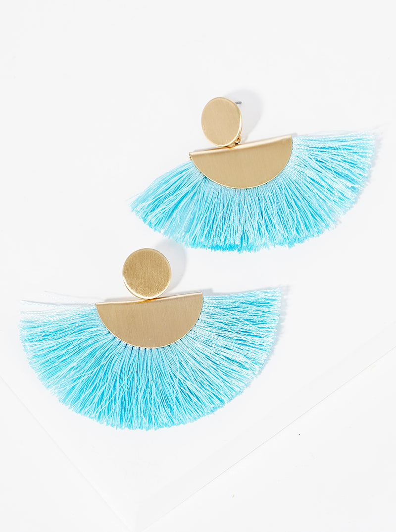 Thread Fan Tassel Bohemian Post Dangle Drop Earrings