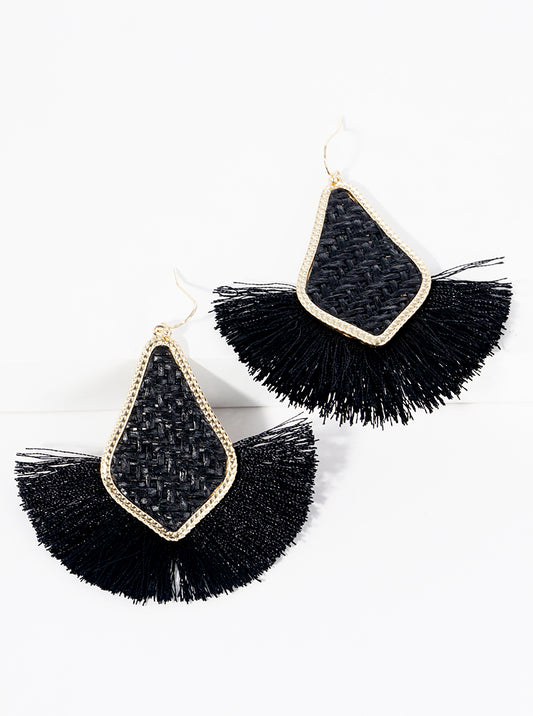 Thread Fan Tassel Embellished Dangle Drop Earrings