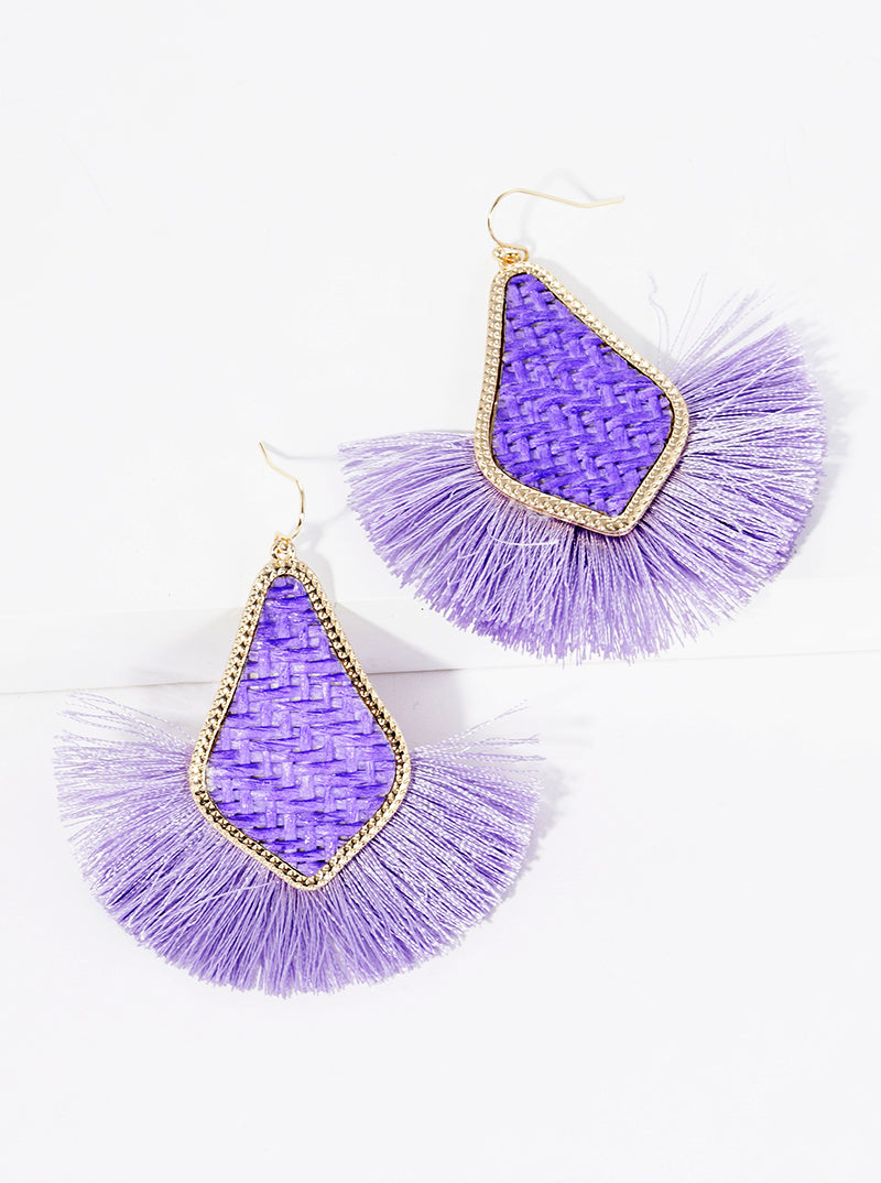 Thread Fan Tassel Embellished Dangle Drop Earrings