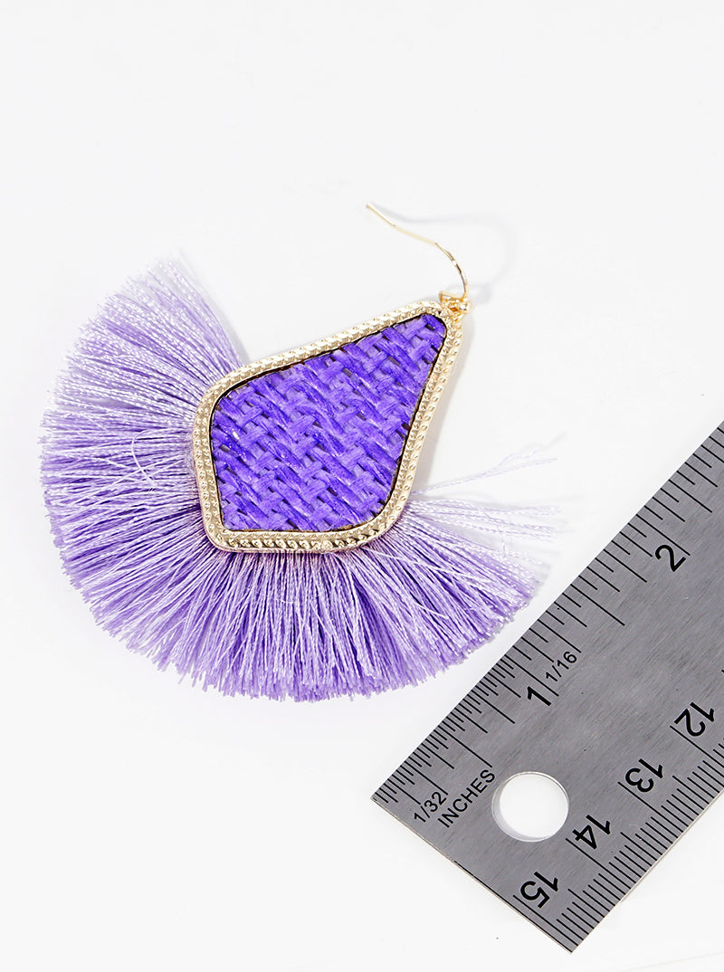 Thread Fan Tassel Embellished Dangle Drop Earrings