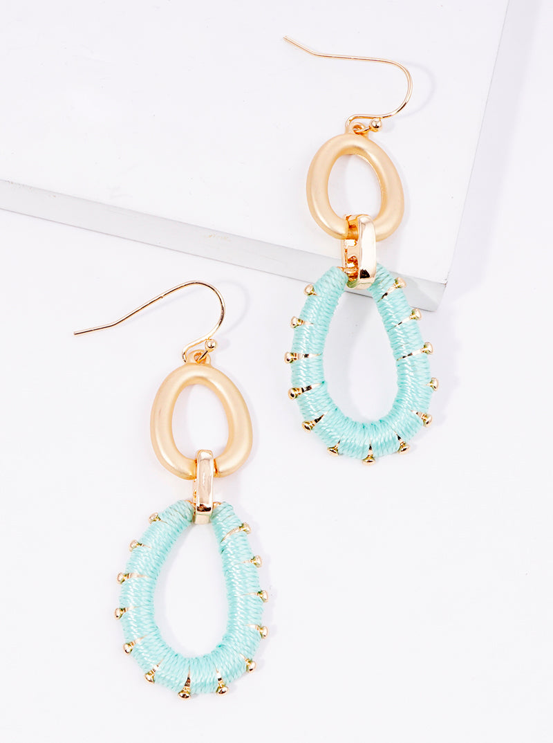 Thread Wrapped Oval Drop Dangle Earrings