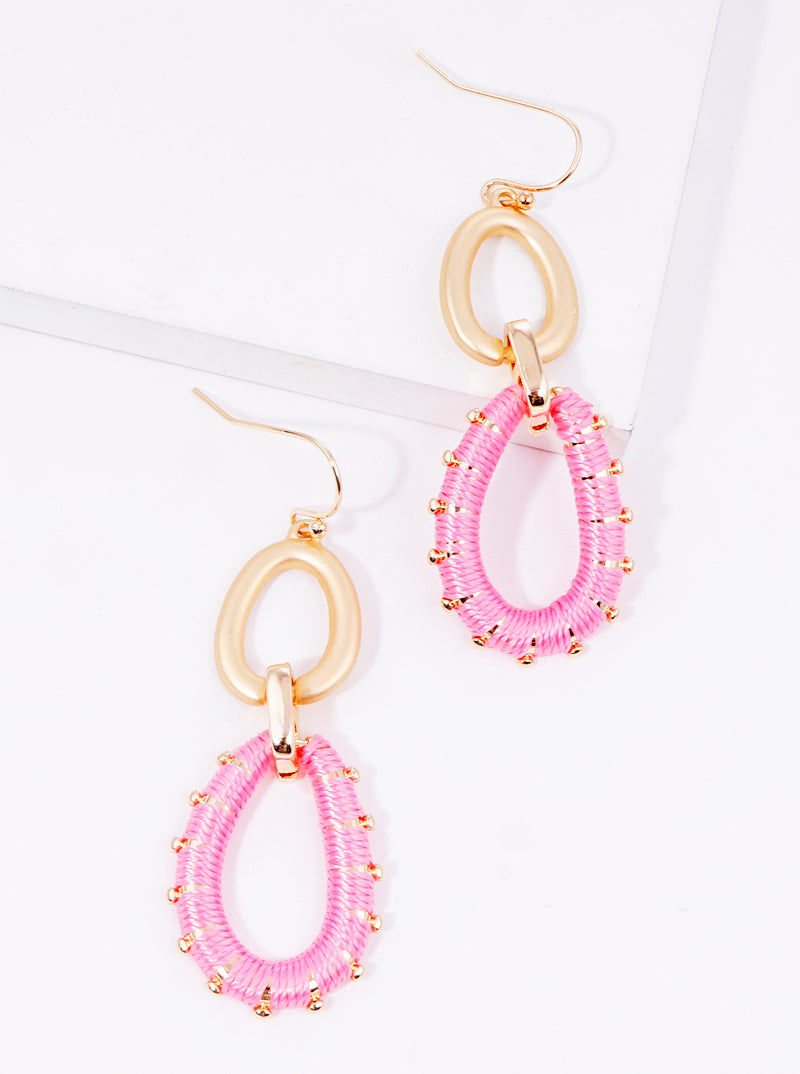 Thread Wrapped Oval Drop Dangle Earrings