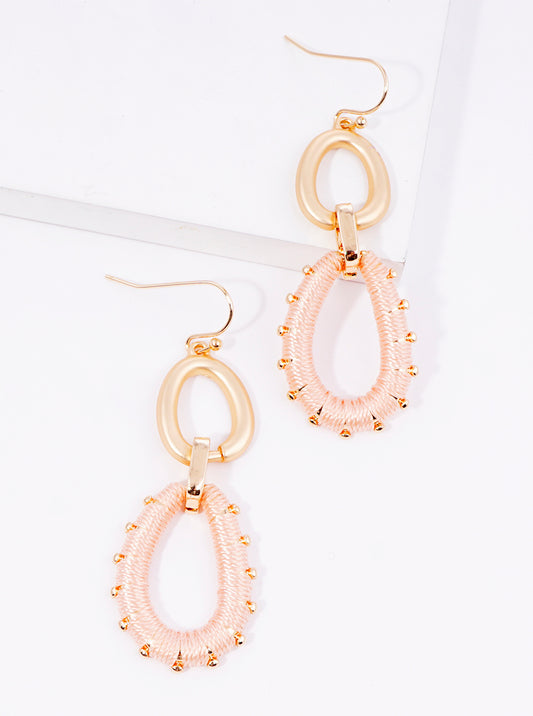 Thread Wrapped Oval Drop Dangle Earrings