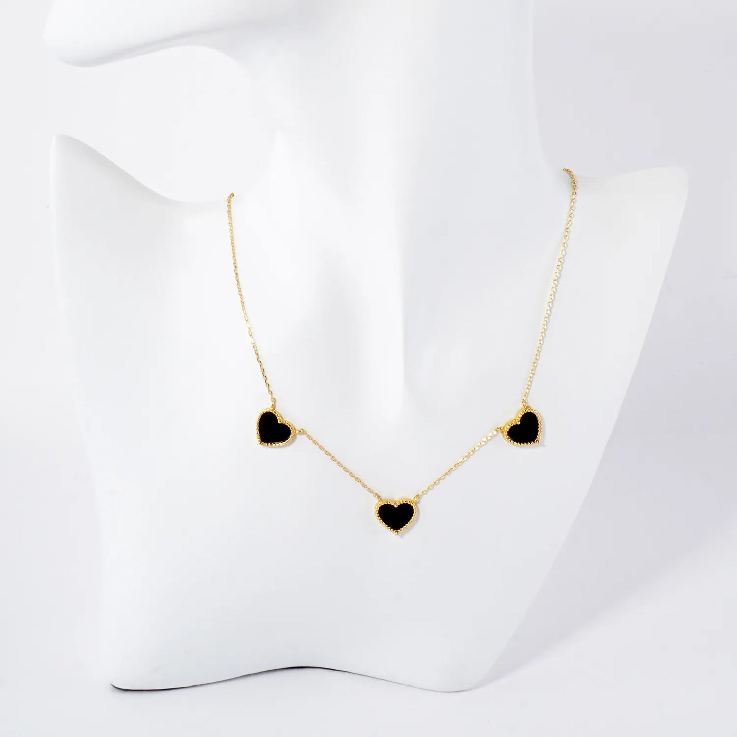 Three 10mm Heart Charm 18K-Gold-Dipped Necklace