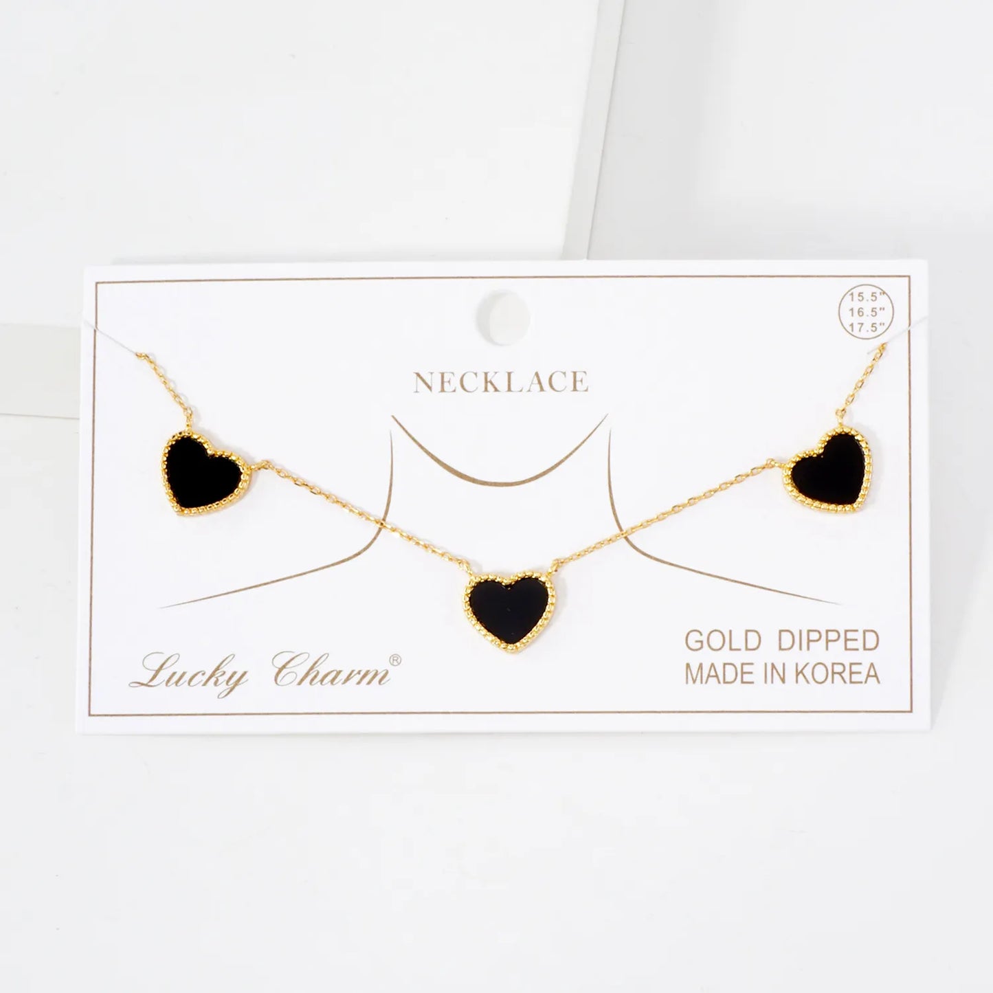 Three 10mm Heart Charm 18K-Gold-Dipped Necklace