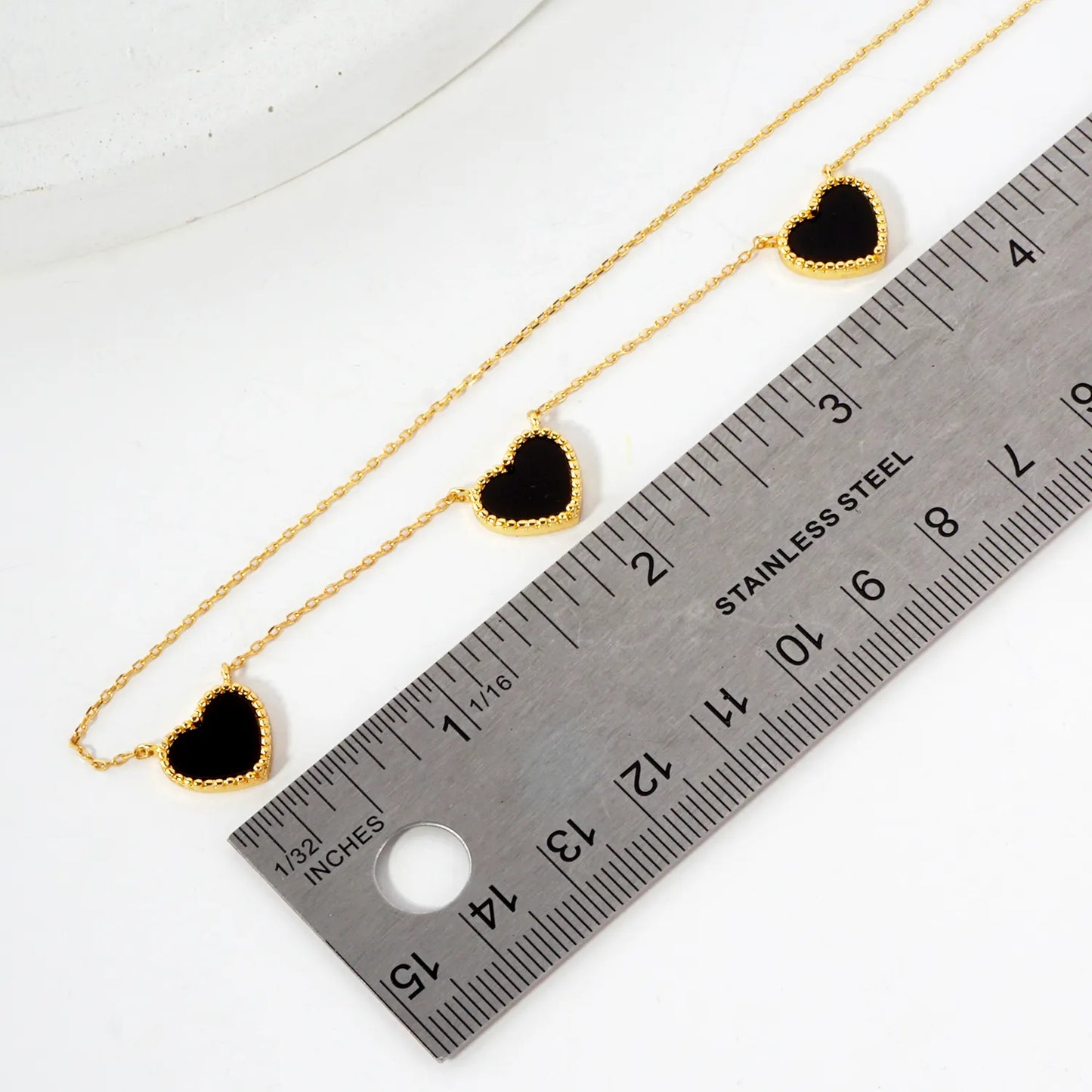 Three 10mm Heart Charm 18K-Gold-Dipped Necklace
