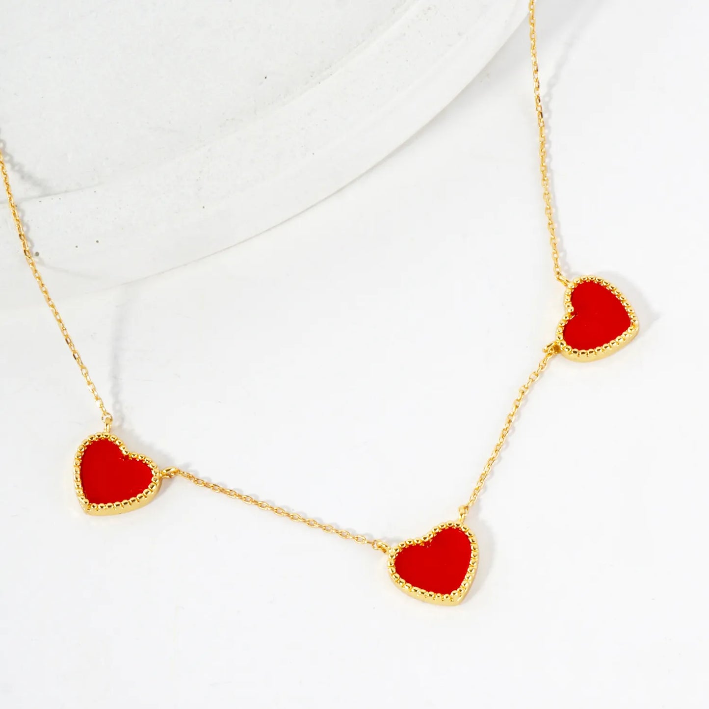 Three 10mm Heart Charm 18K-Gold-Dipped Necklace