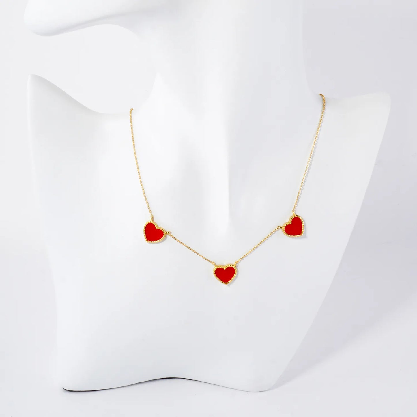 Three 10mm Heart Charm 18K-Gold-Dipped Necklace