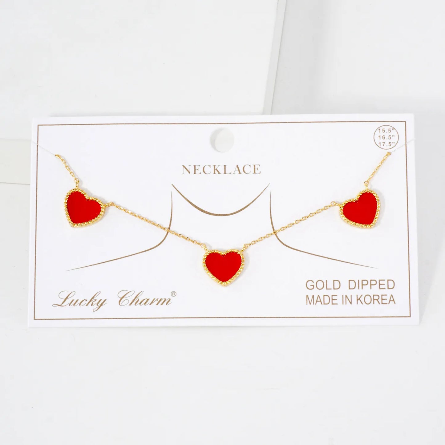 Three 10mm Heart Charm 18K-Gold-Dipped Necklace