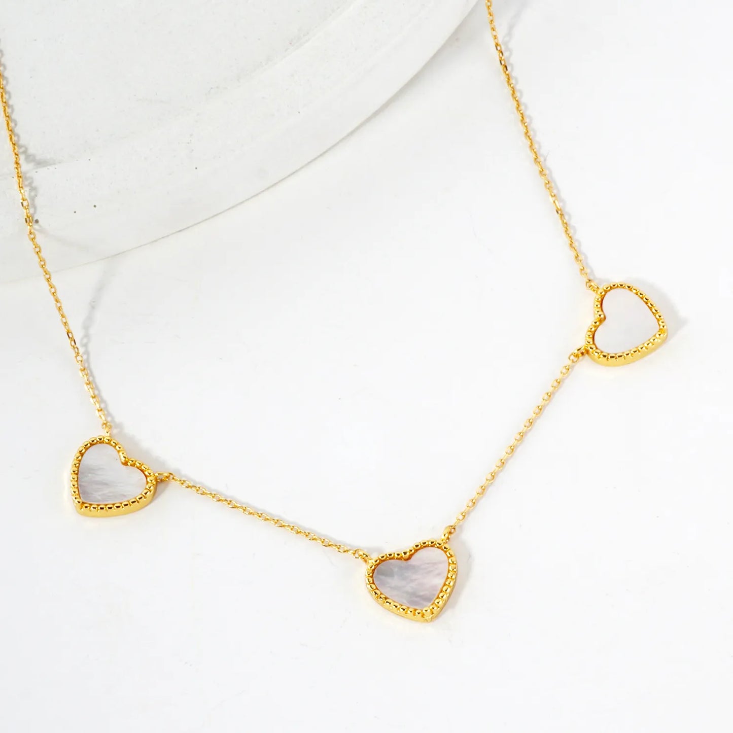 Three 10mm Heart Charm 18K-Gold-Dipped Necklace