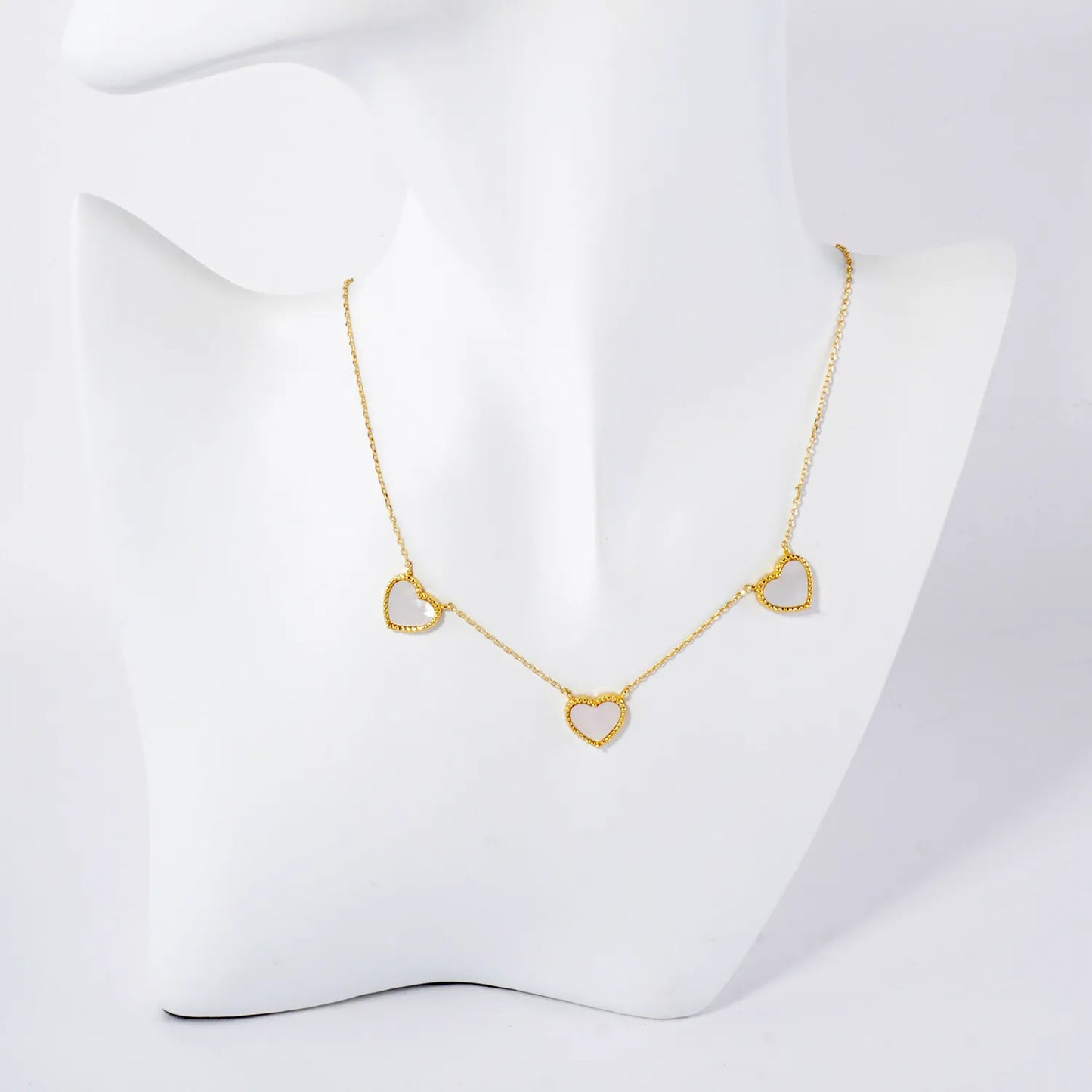 Three 10mm Heart Charm 18K-Gold-Dipped Necklace