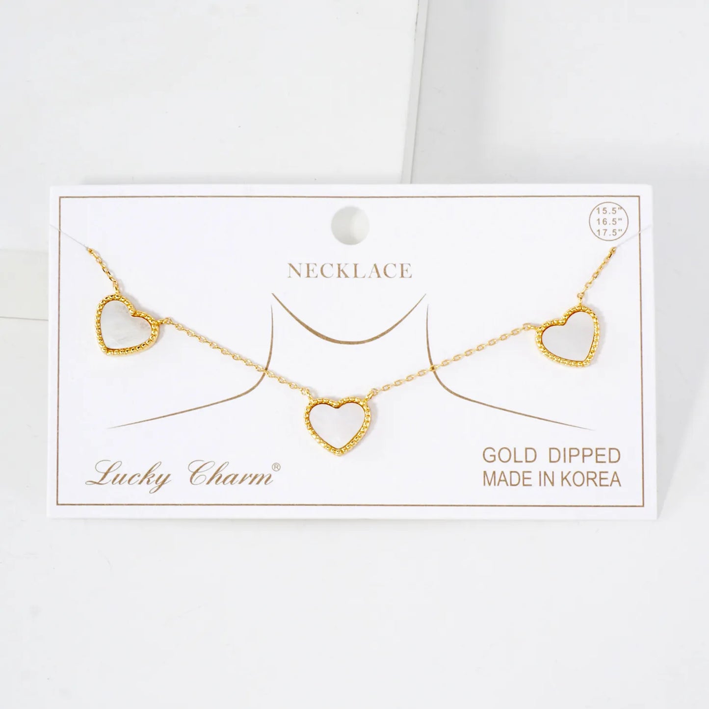 Three 10mm Heart Charm 18K-Gold-Dipped Necklace