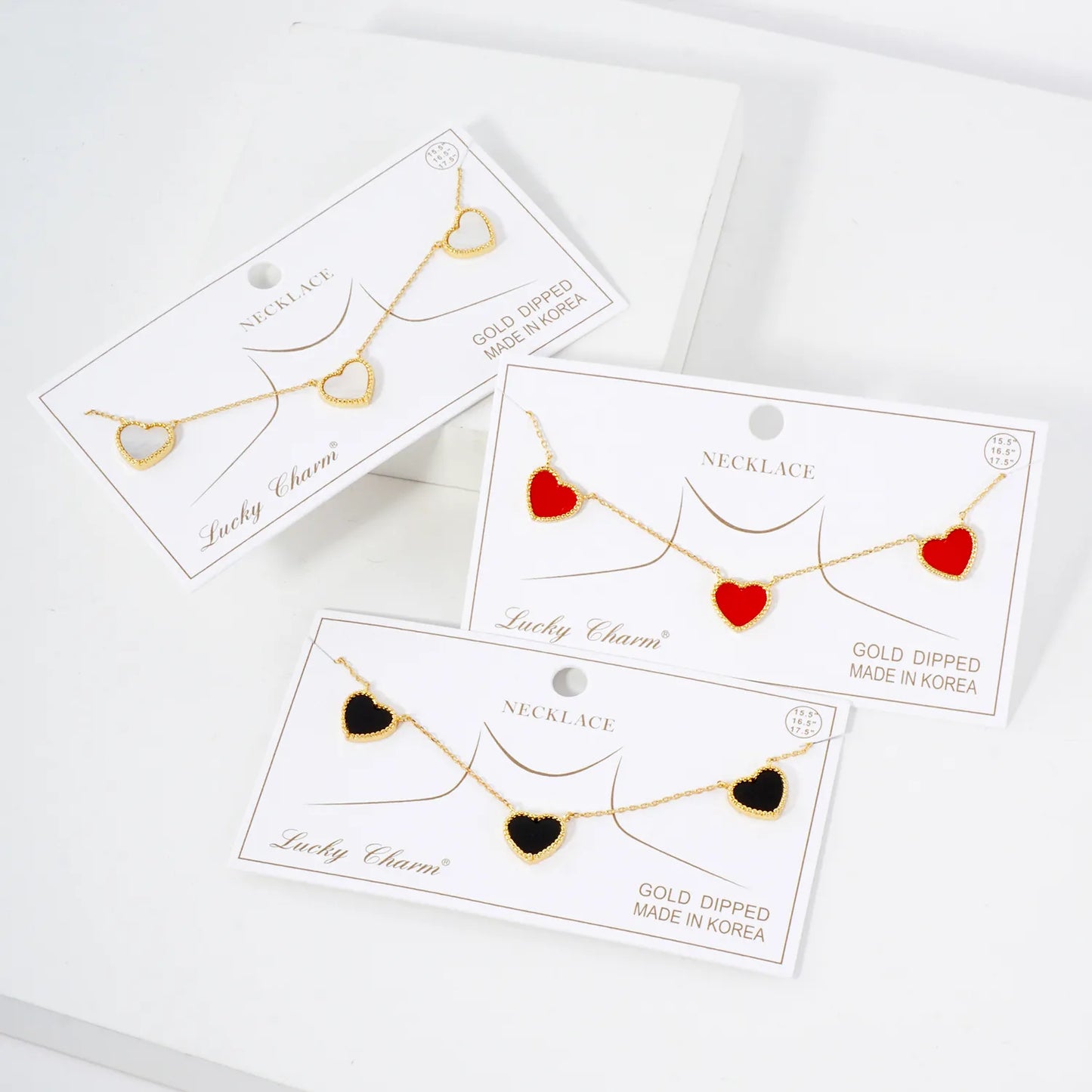 Three 10mm Heart Charm 18K-Gold-Dipped Necklace