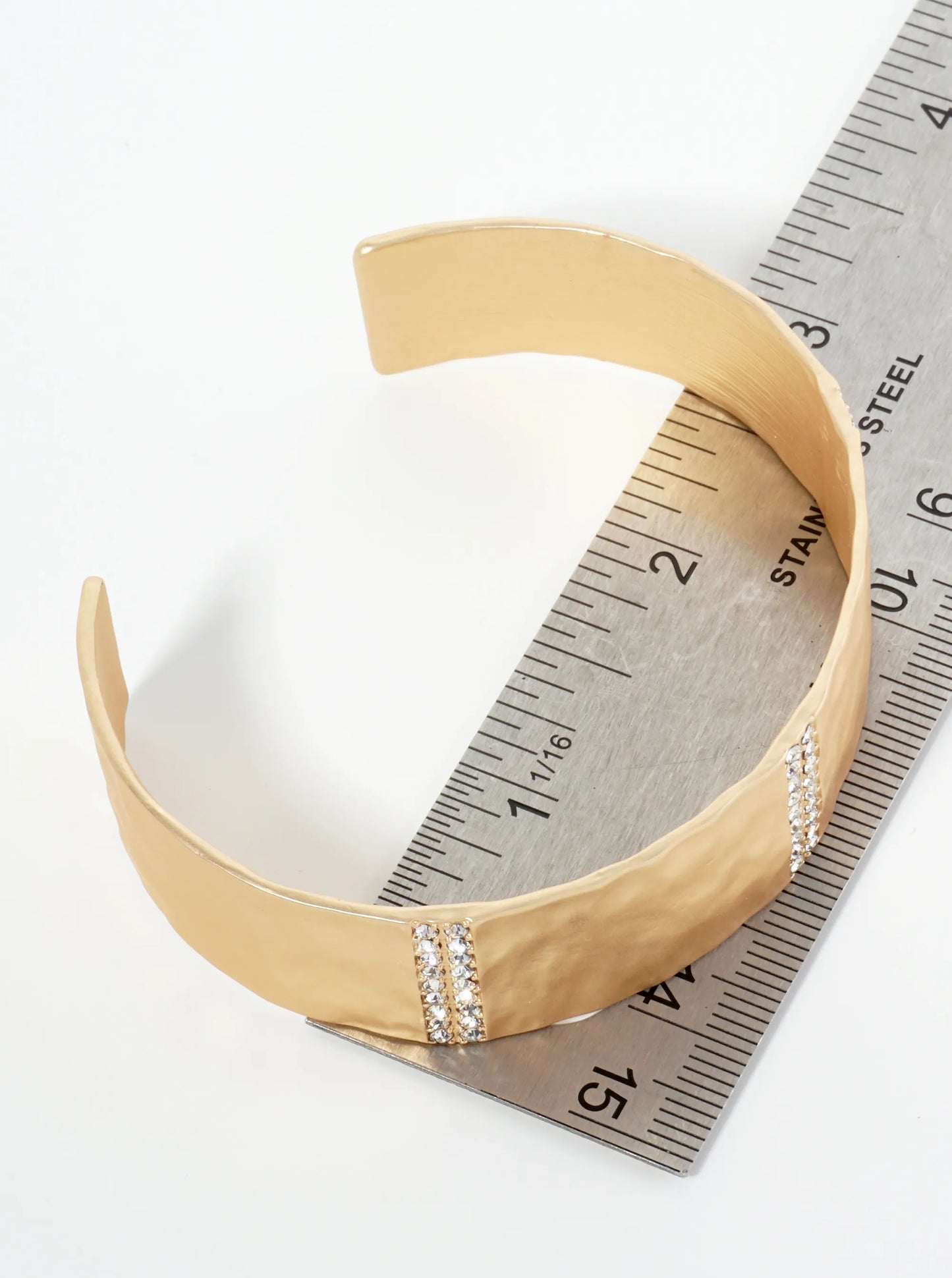 Three Bold Crystal Row Accents Open Cuff Bracelet