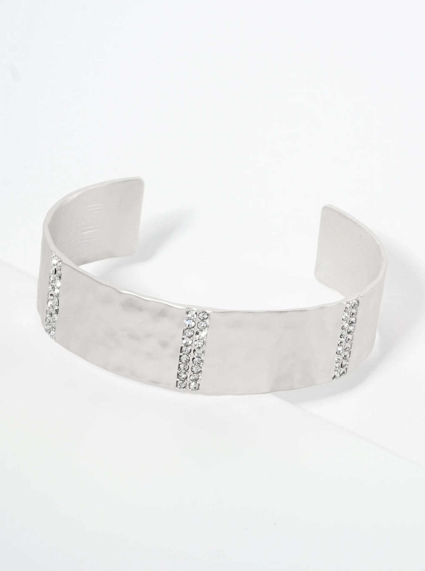 Three Bold Crystal Row Accents Open Cuff Bracelet