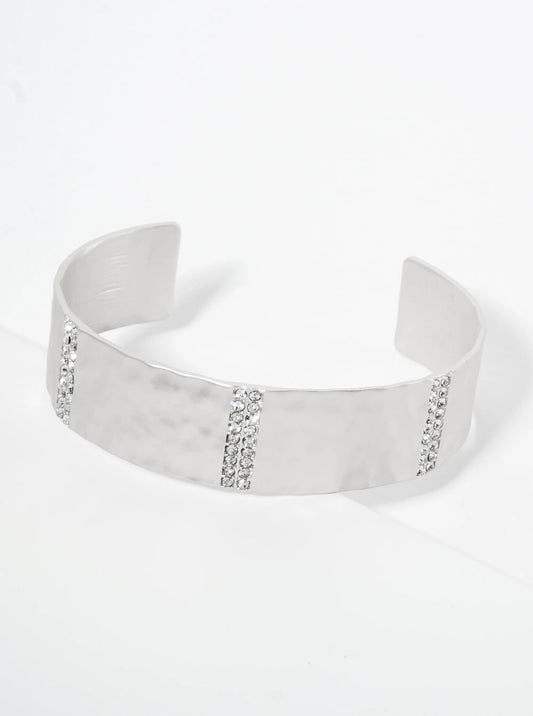 Three Bold Crystal Row Accents Open Cuff Bracelet