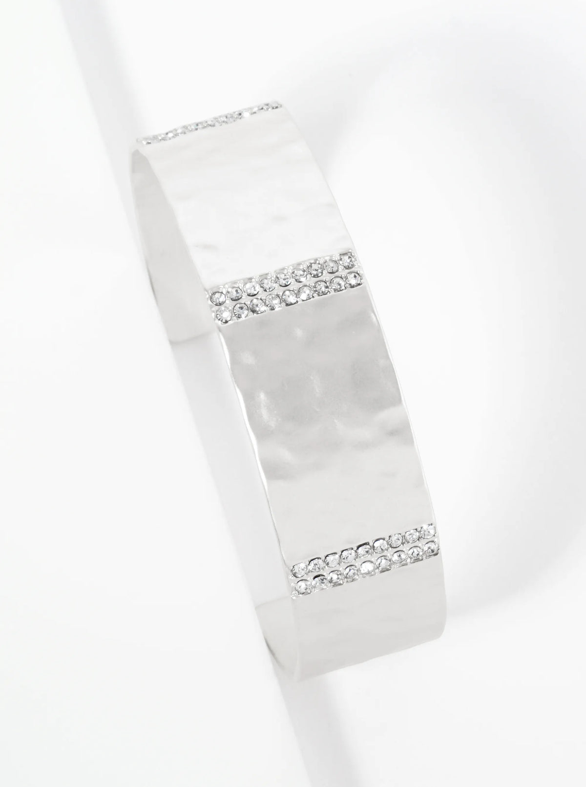 Three Bold Crystal Row Accents Open Cuff Bracelet