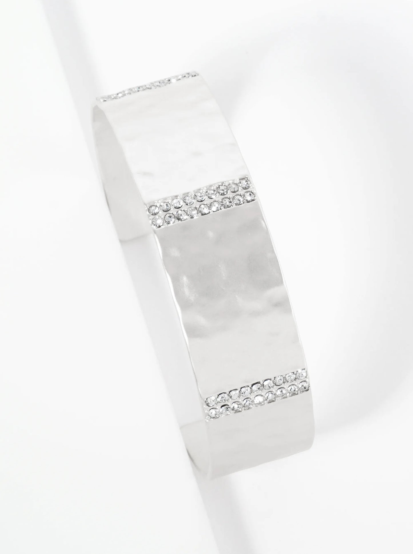 Three Bold Crystal Row Accents Open Cuff Bracelet