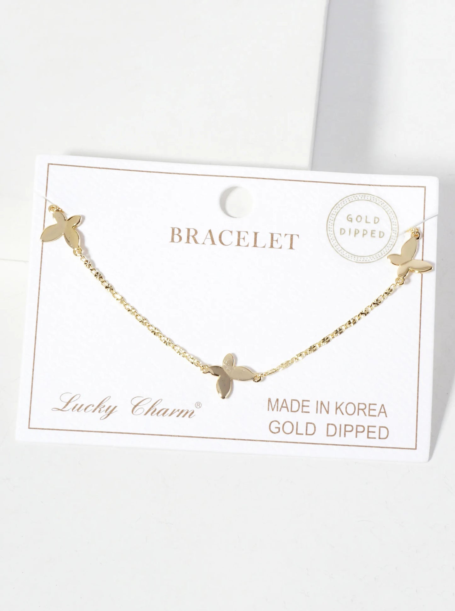 Three Butterfly 18K-Gold-Dipped Polished Brass Chain Bracelet