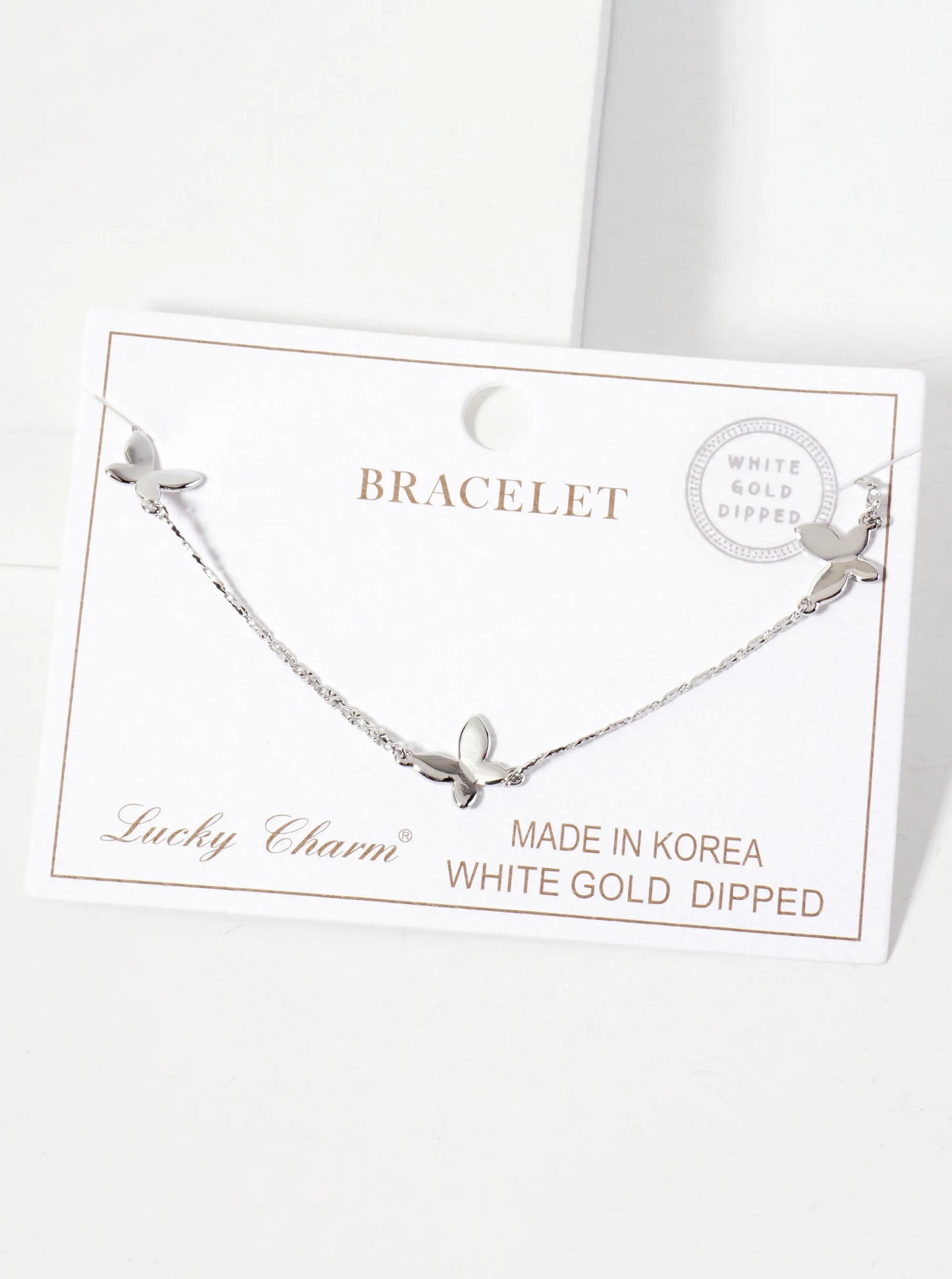 Three Butterfly 18K-Gold-Dipped Polished Brass Chain Bracelet