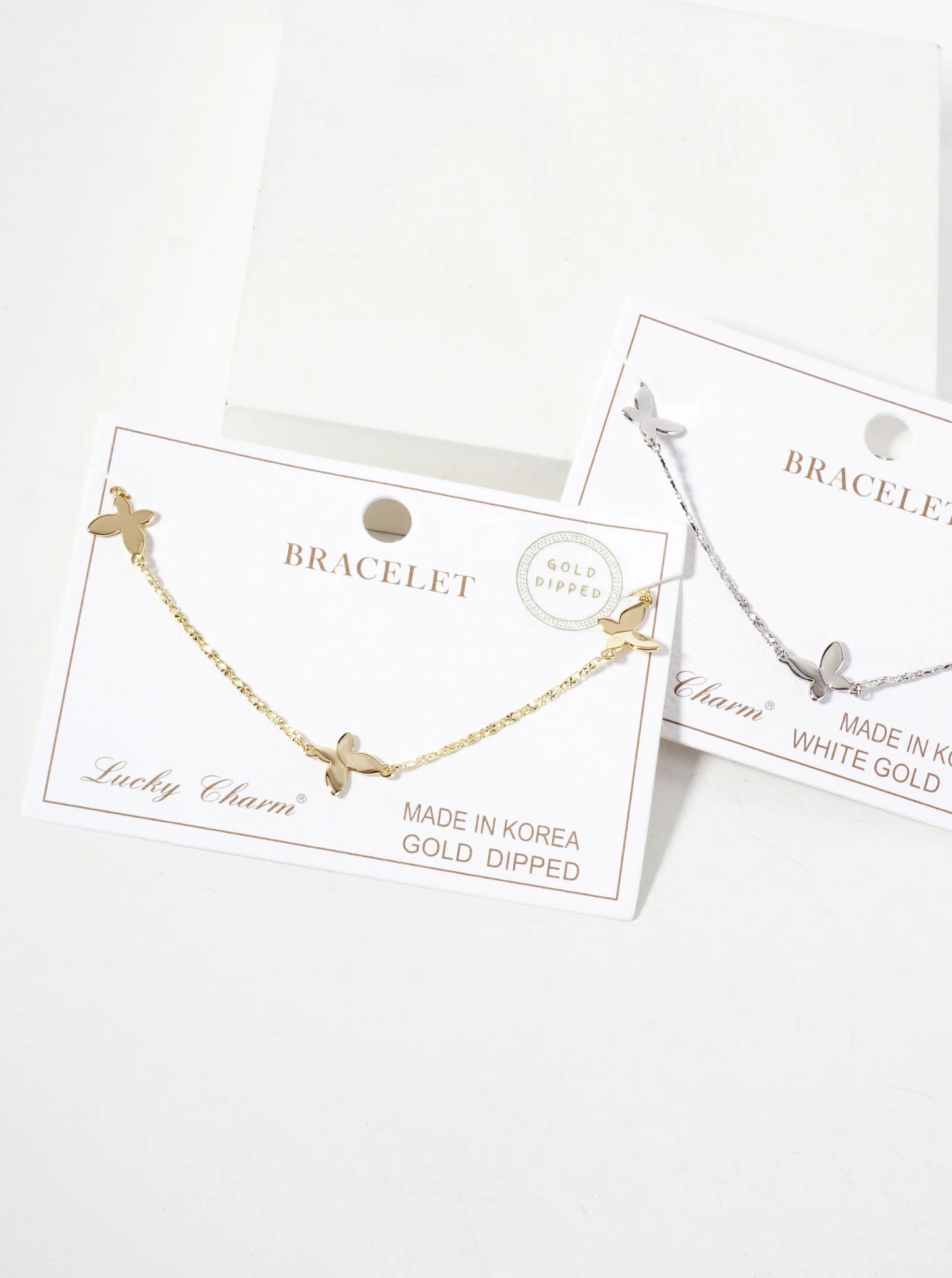 Three Butterfly 18K-Gold-Dipped Polished Brass Chain Bracelet