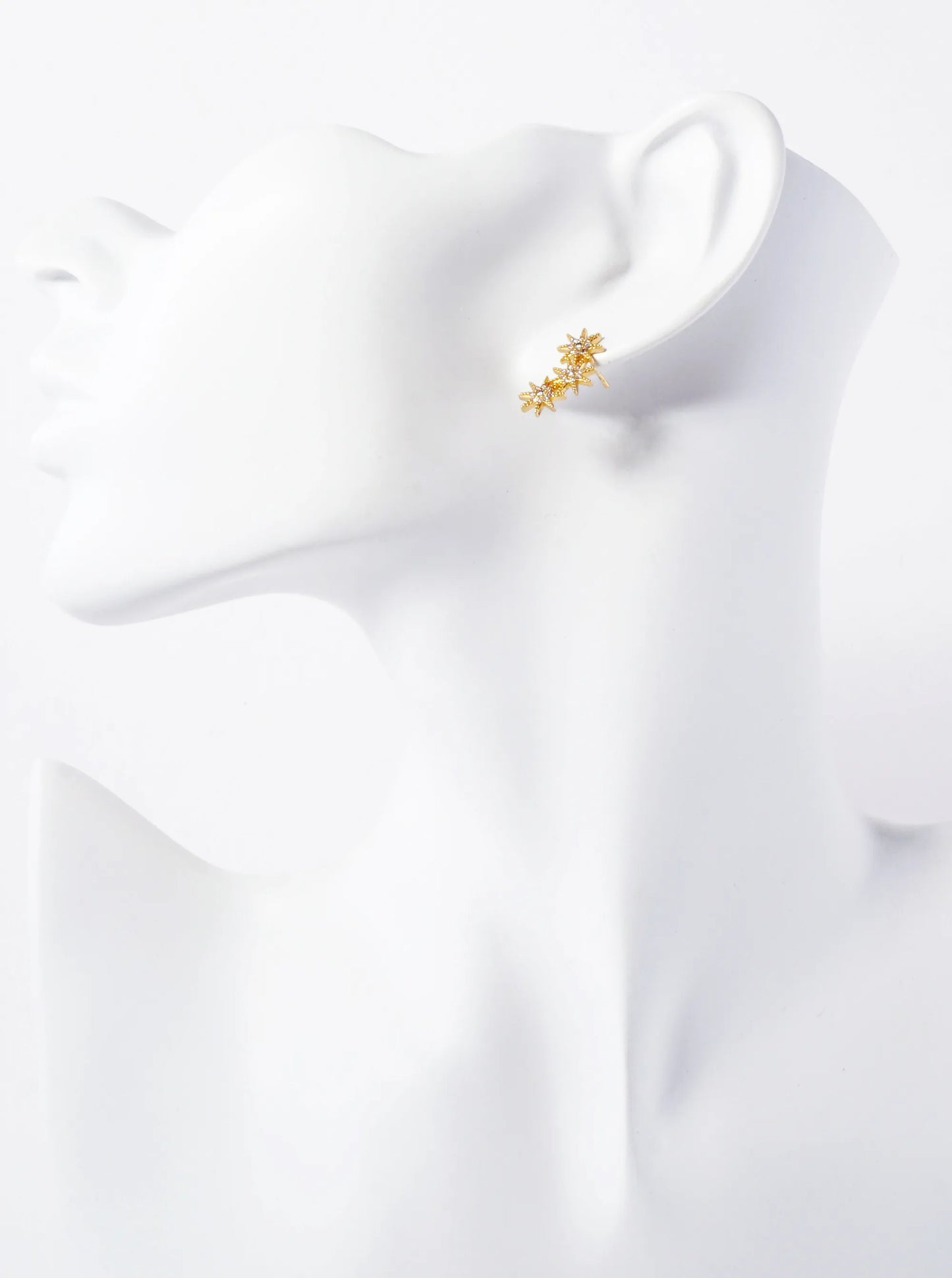 Three CZ Starlight Connected In-a-Curve 18K-Gold-Dipped Stud Earrings