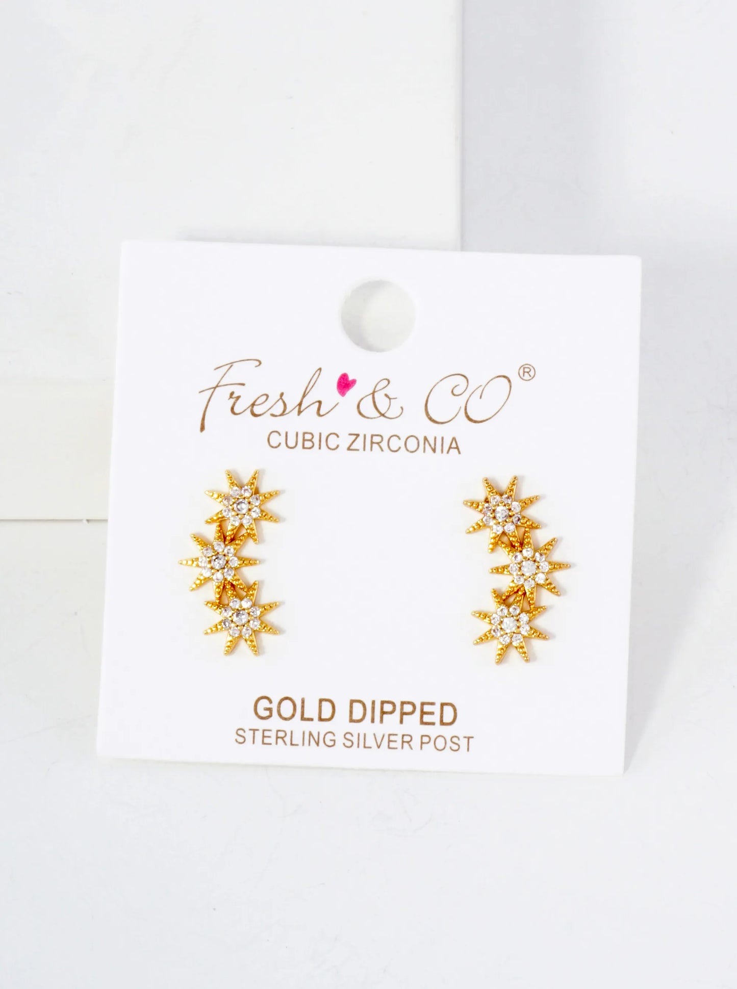 Three CZ Starlight Connected In-a-Curve 18K-Gold-Dipped Stud Earrings