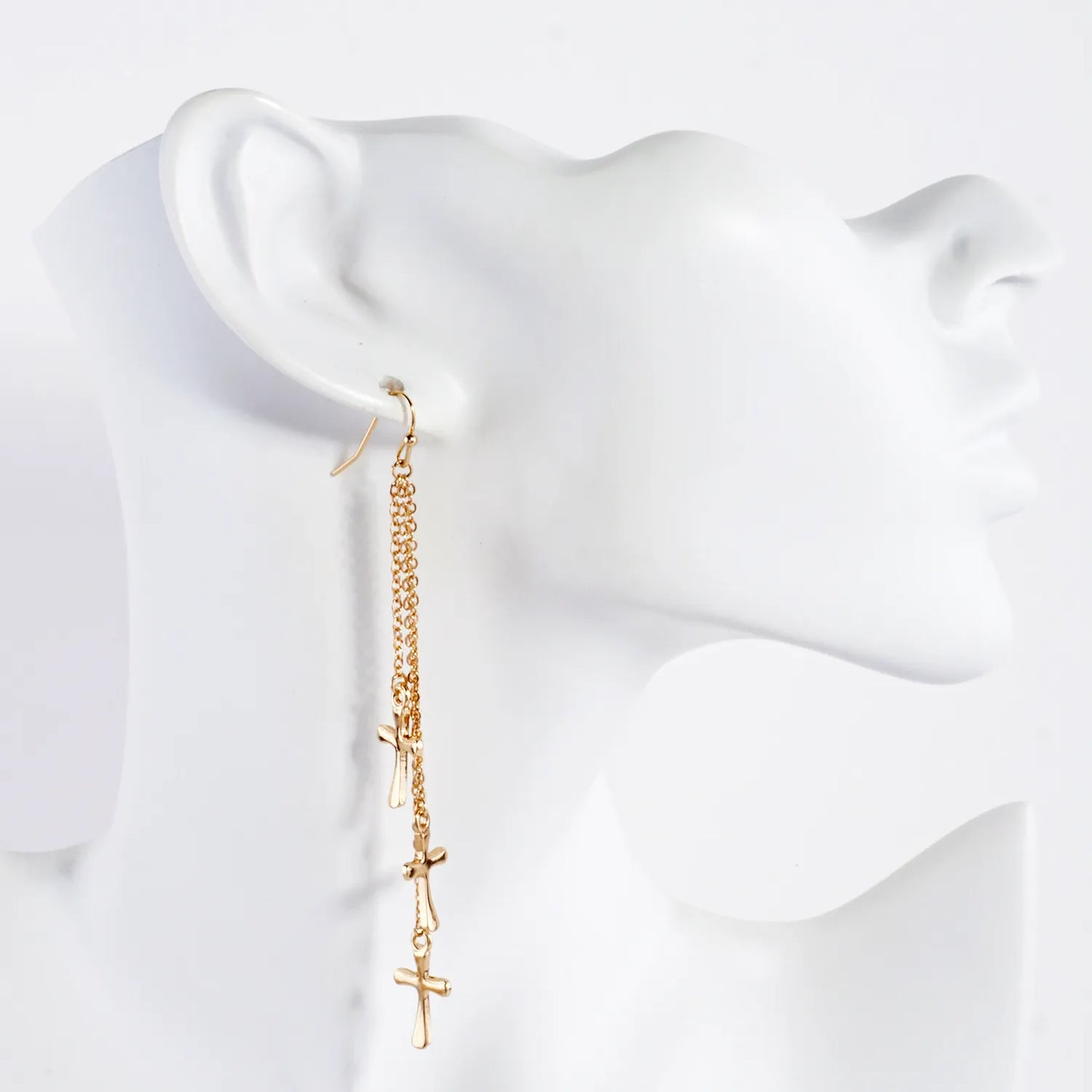 Three Cross Chain Drop Metal Earrings