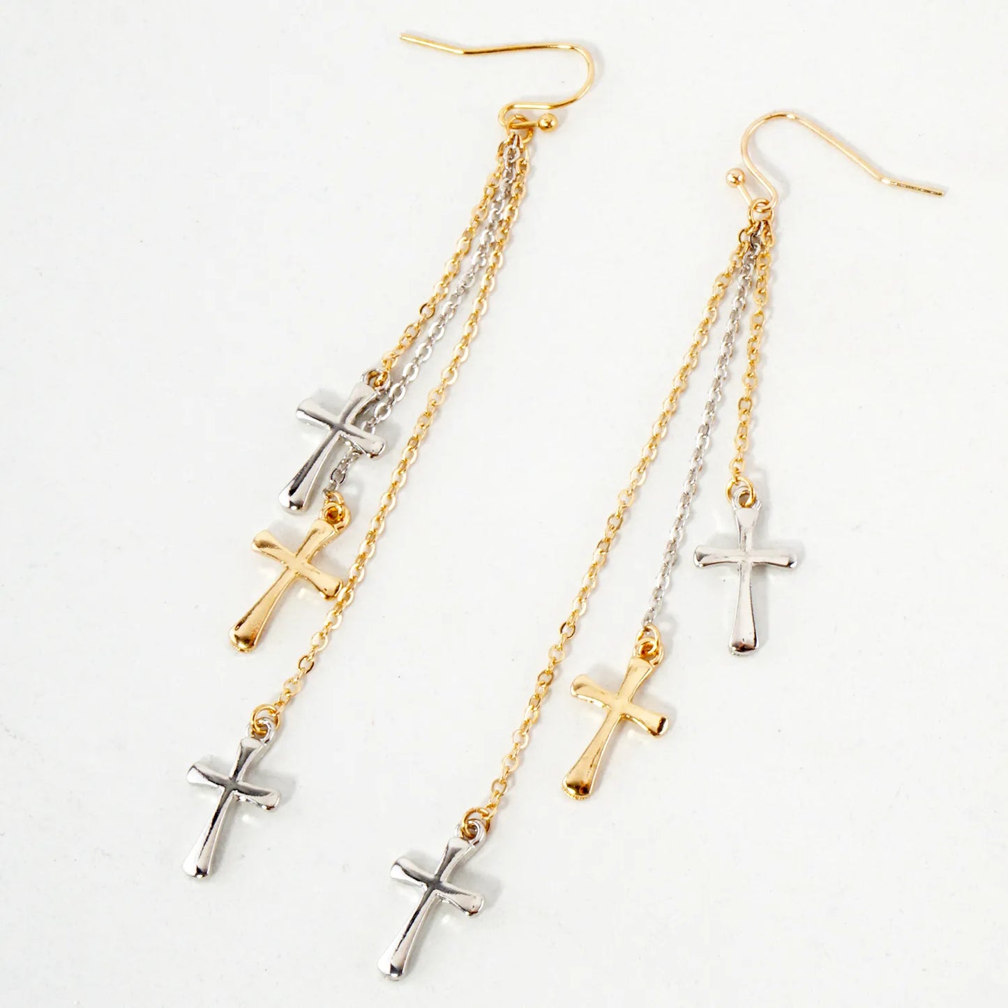 Three Cross Chain Drop Metal Earrings