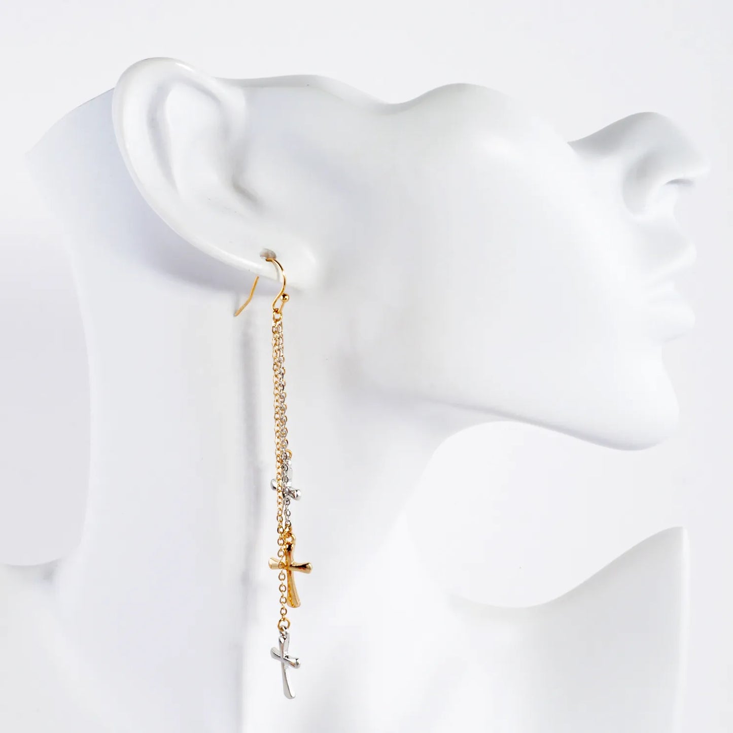 Three Cross Chain Drop Metal Earrings