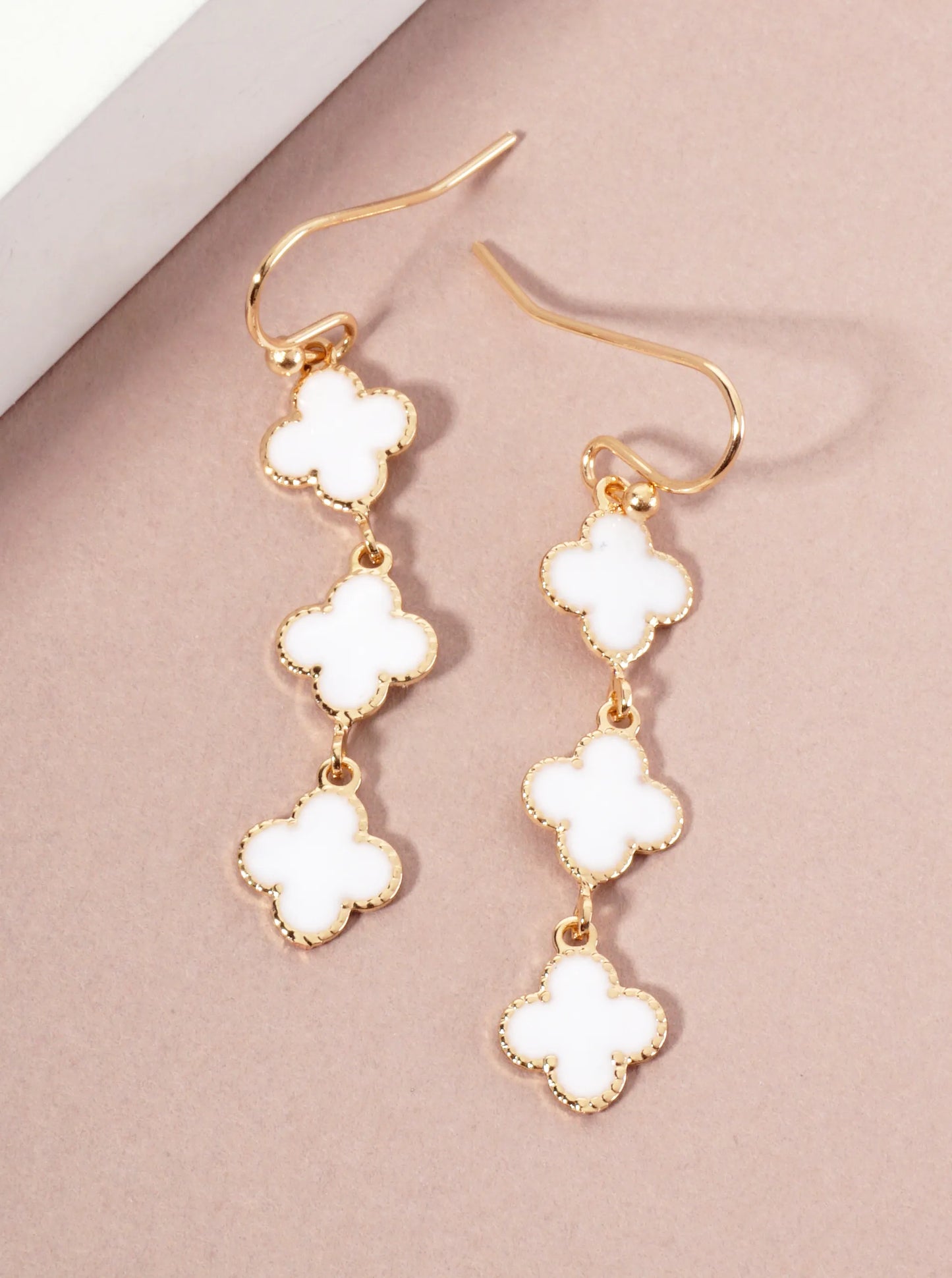 Three Delicate Enamel Quatrefoil Drop Dangle Earrings