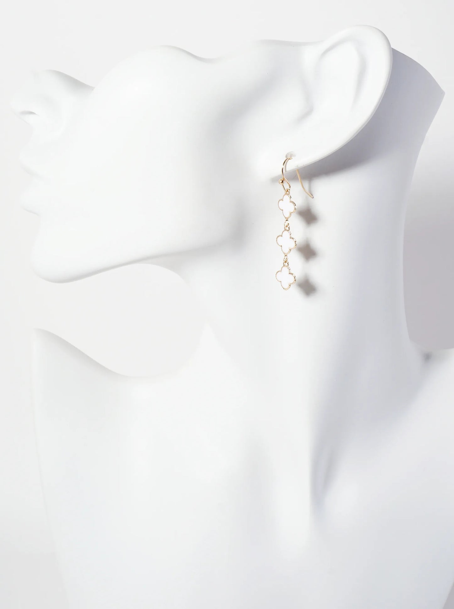 Three Delicate Enamel Quatrefoil Drop Dangle Earrings