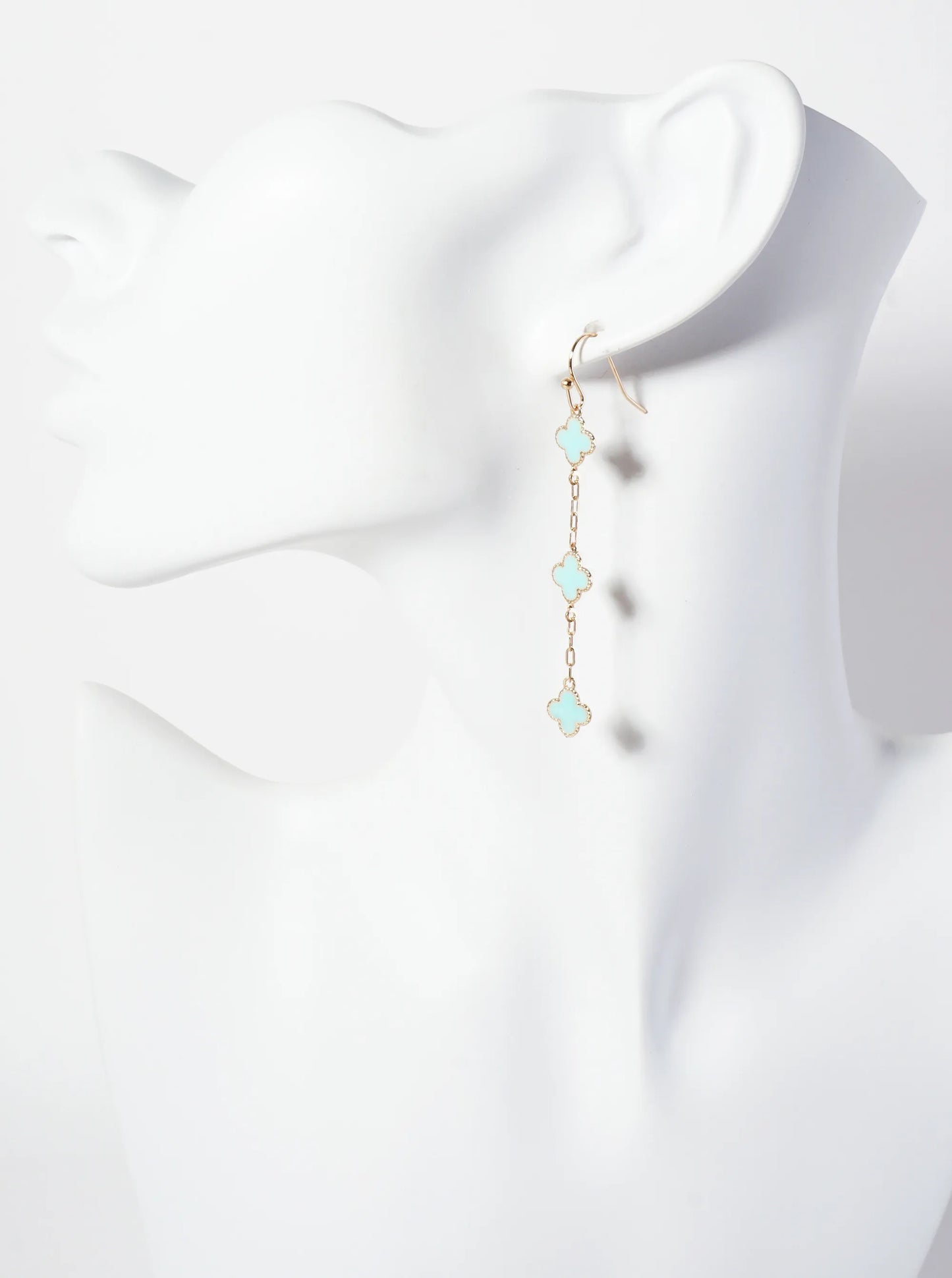 Three Enamel Quatrefoil Chain Drop Dangle Earrings