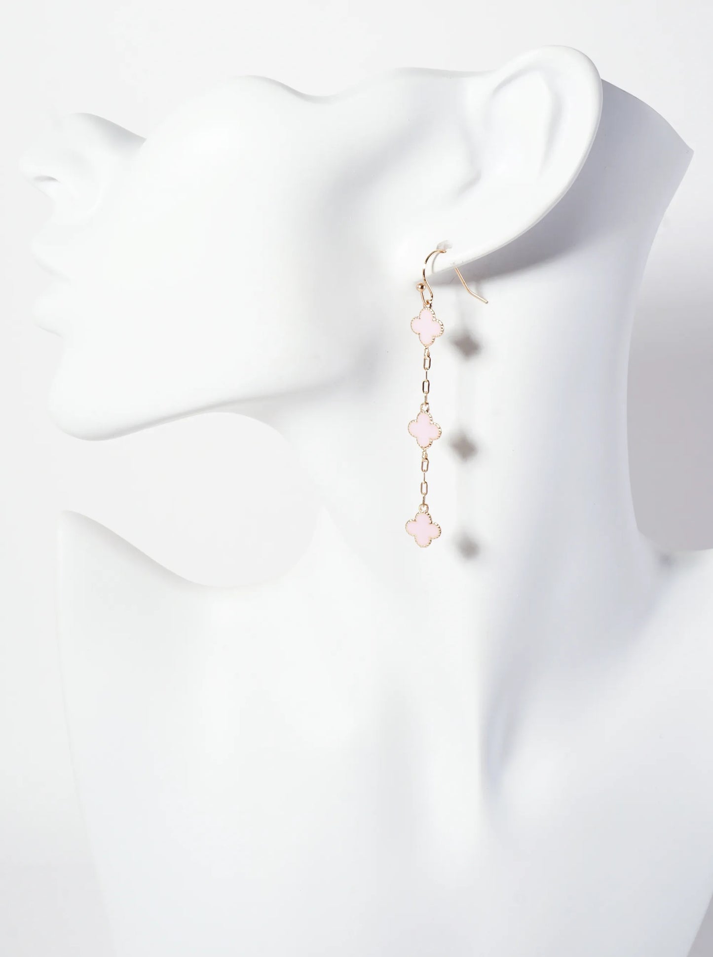 Three Enamel Quatrefoil Chain Drop Dangle Earrings