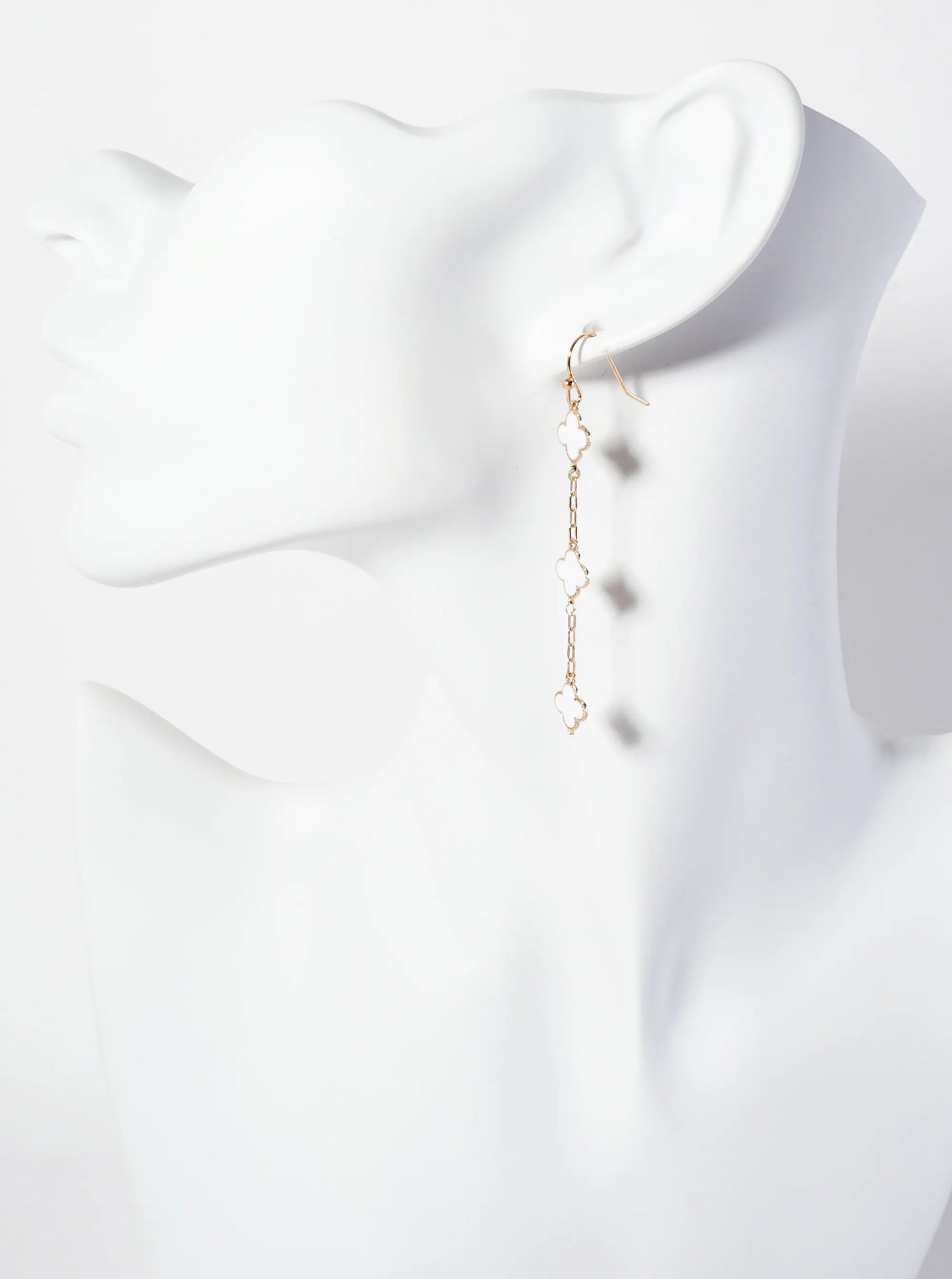Three Enamel Quatrefoil Chain Drop Dangle Earrings