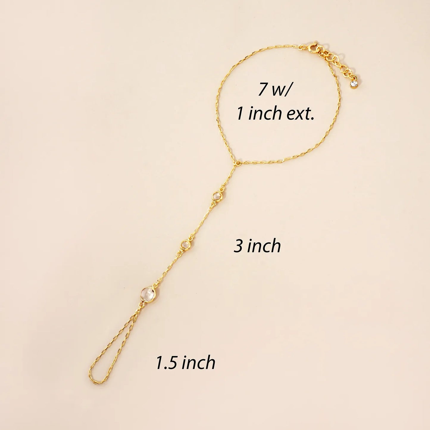 Three Faceted Round CZ Accent 18K-Gold-Dipped Delicate Brass Hand-Chain Bracelet