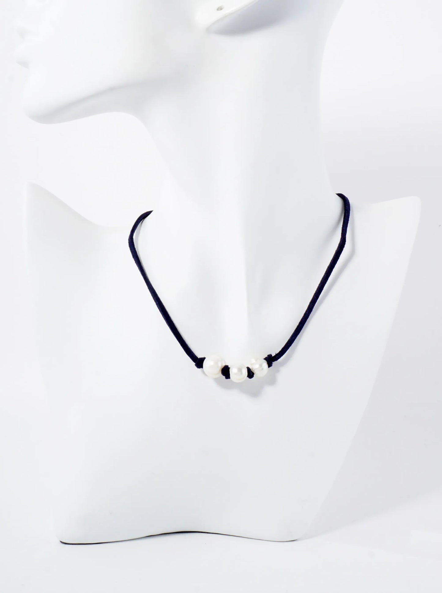 Three Freshwater-Pearl Leatherette 12-Inch Choker Necklace