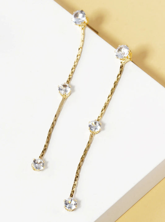 Three Graduated Stone Drop Station Chain Drop Earrings