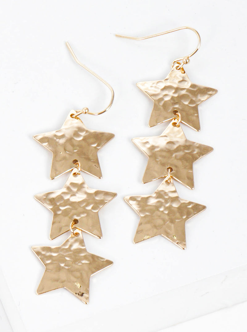 Three Hammered-Texture Star Drop Dangle Earrings