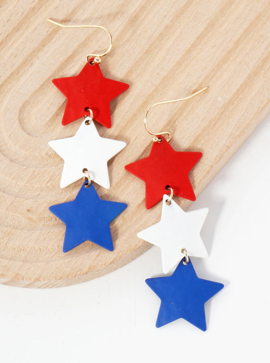 Three Hammered-Texture Star Drop Dangle Earrings