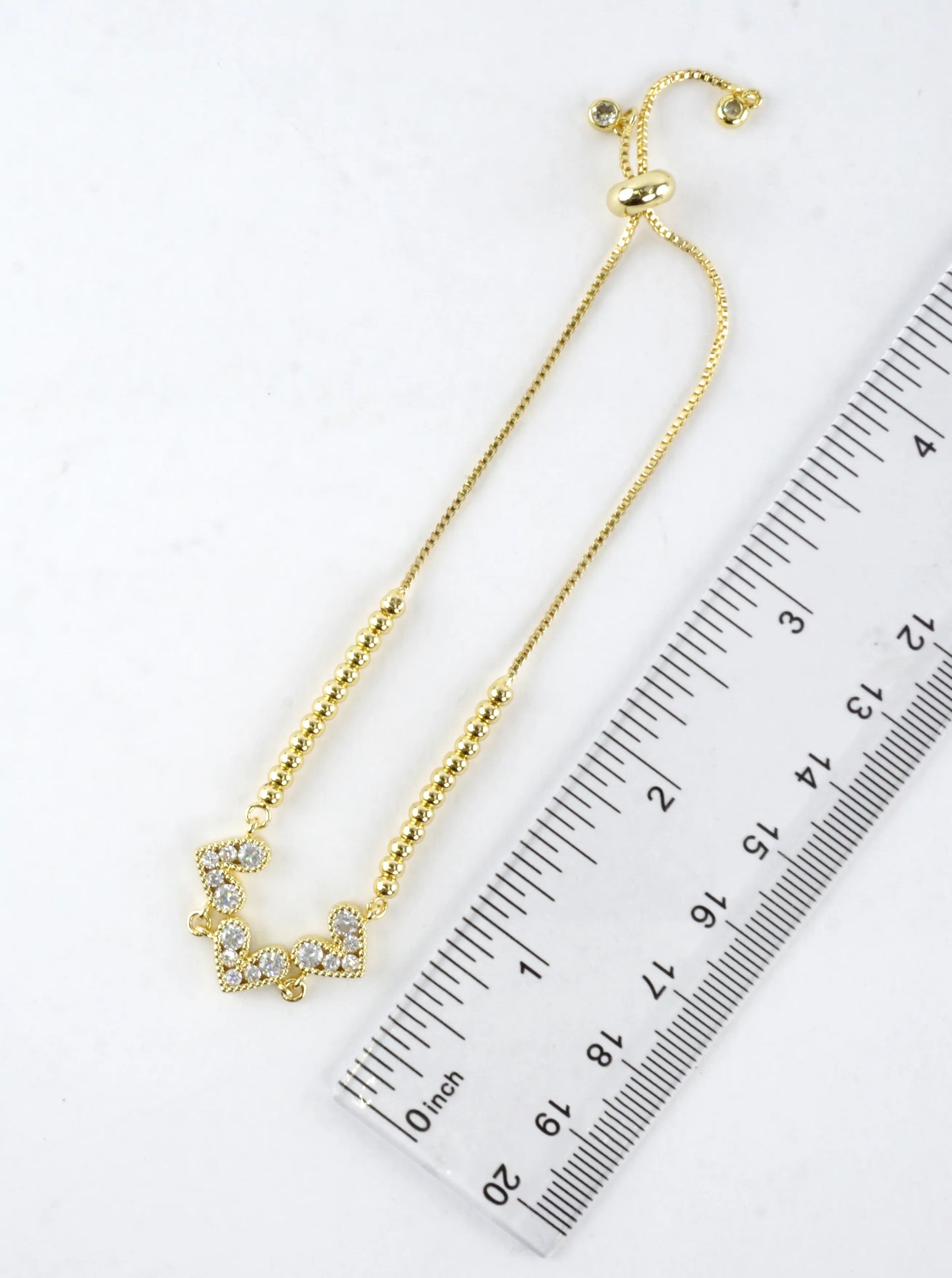 Three Hearts Stainless Steel CZ Pull Tie Bracelet