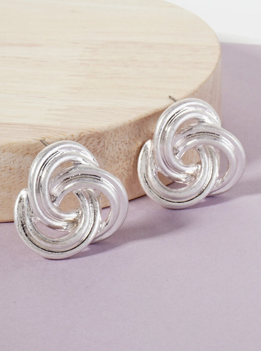 Three Interlocking C-Shaped Design Metal Post Earrings With-Titanium-Post
