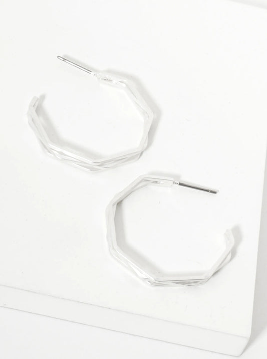 Three Irregularly Stacked Thin Octagon Lightweight Hoop Earrings