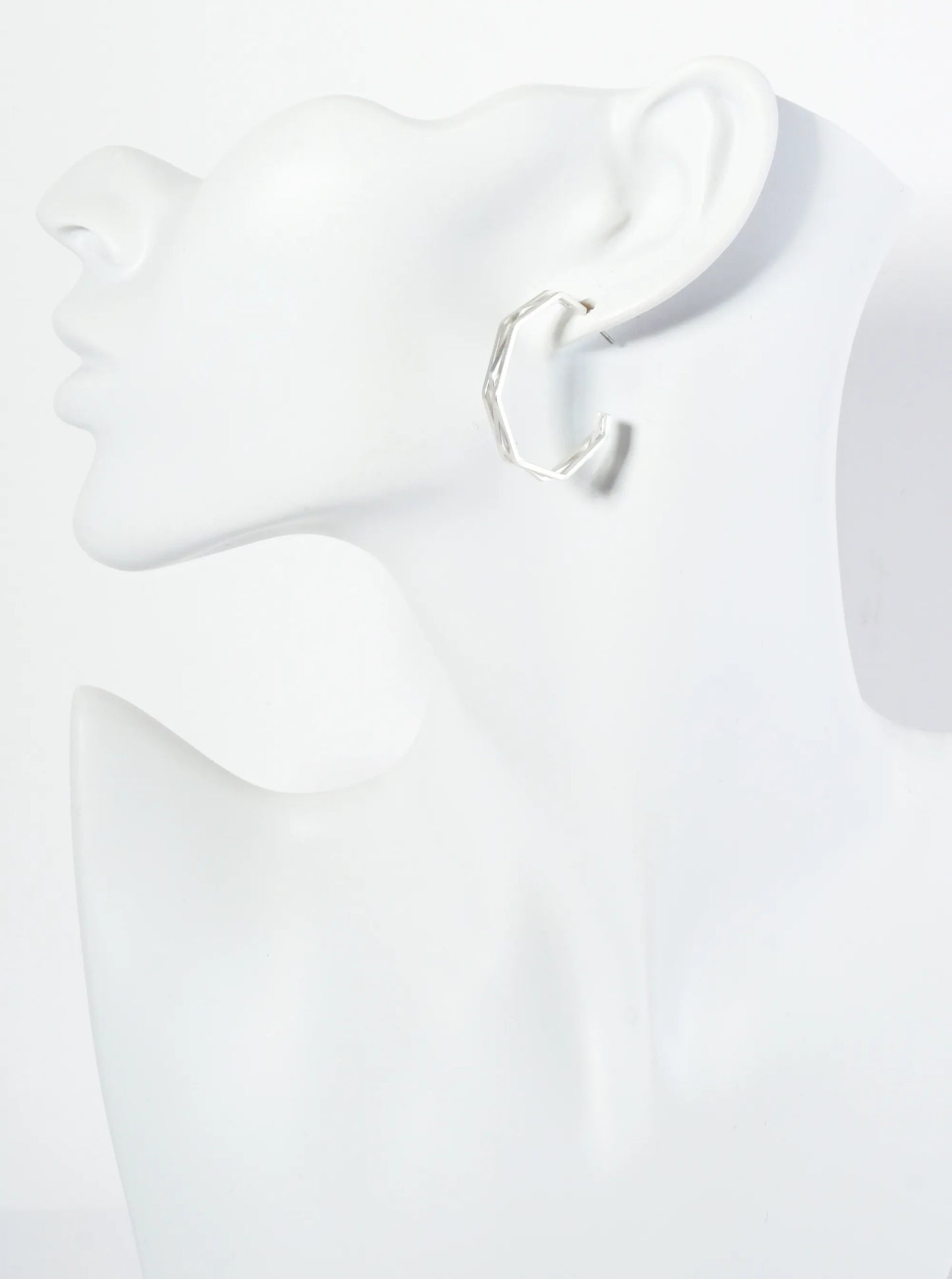 Three Irregularly Stacked Thin Octagon Lightweight Hoop Earrings