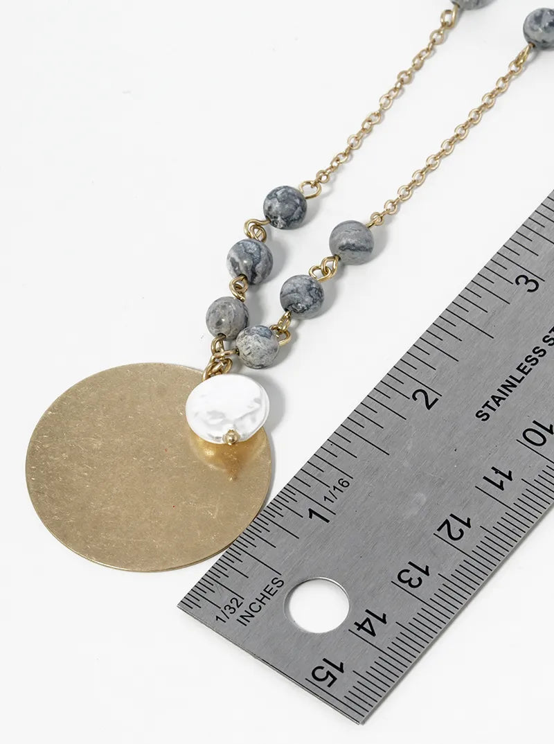 Three Layer 16 To 24 Inch Long Semiprecious Pendant Necklace With Freshwater Pearl
