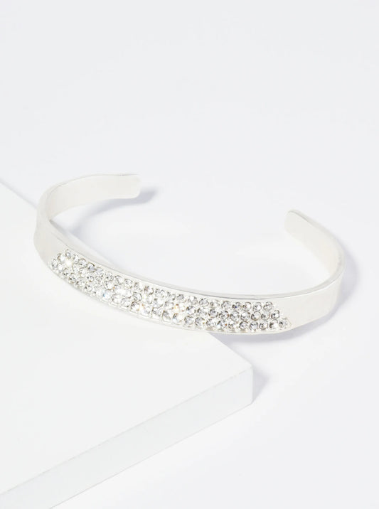 Three Line Crystal Pave Hammered Open Cuff Bracelet