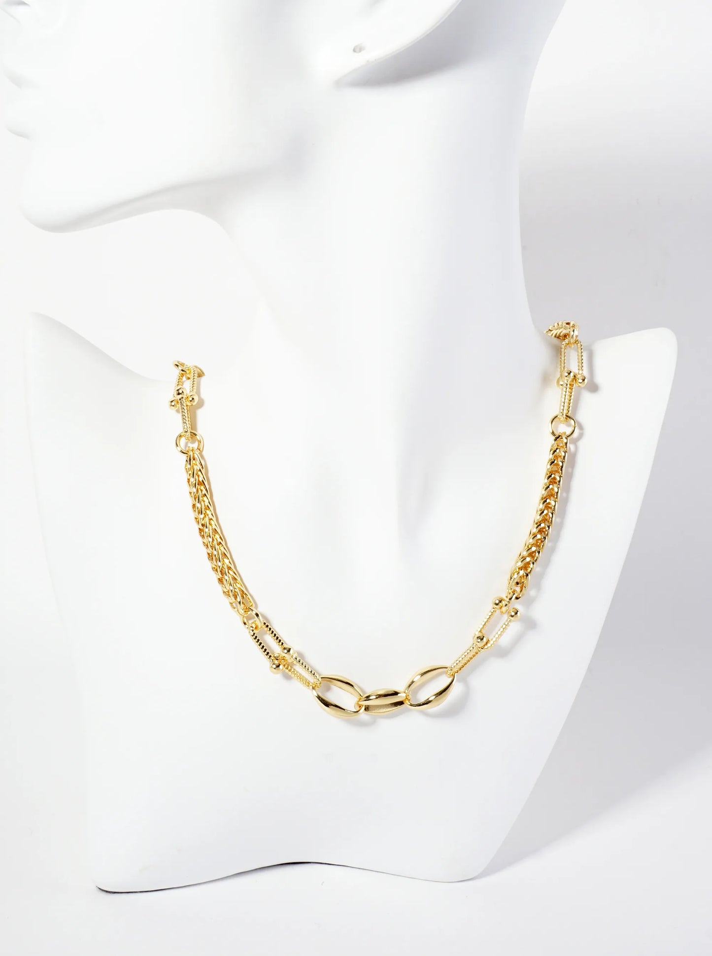 Three Oval-Chain Accents 18K-Gold-Dipped 5mm Wheat-Chain HardWear-Chain Necklace