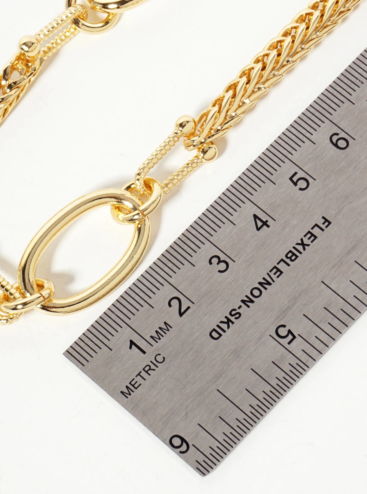 Three Oval-Shaped Accents 18K-Gold-Dipped 5mm Wheat-Chain Necklace