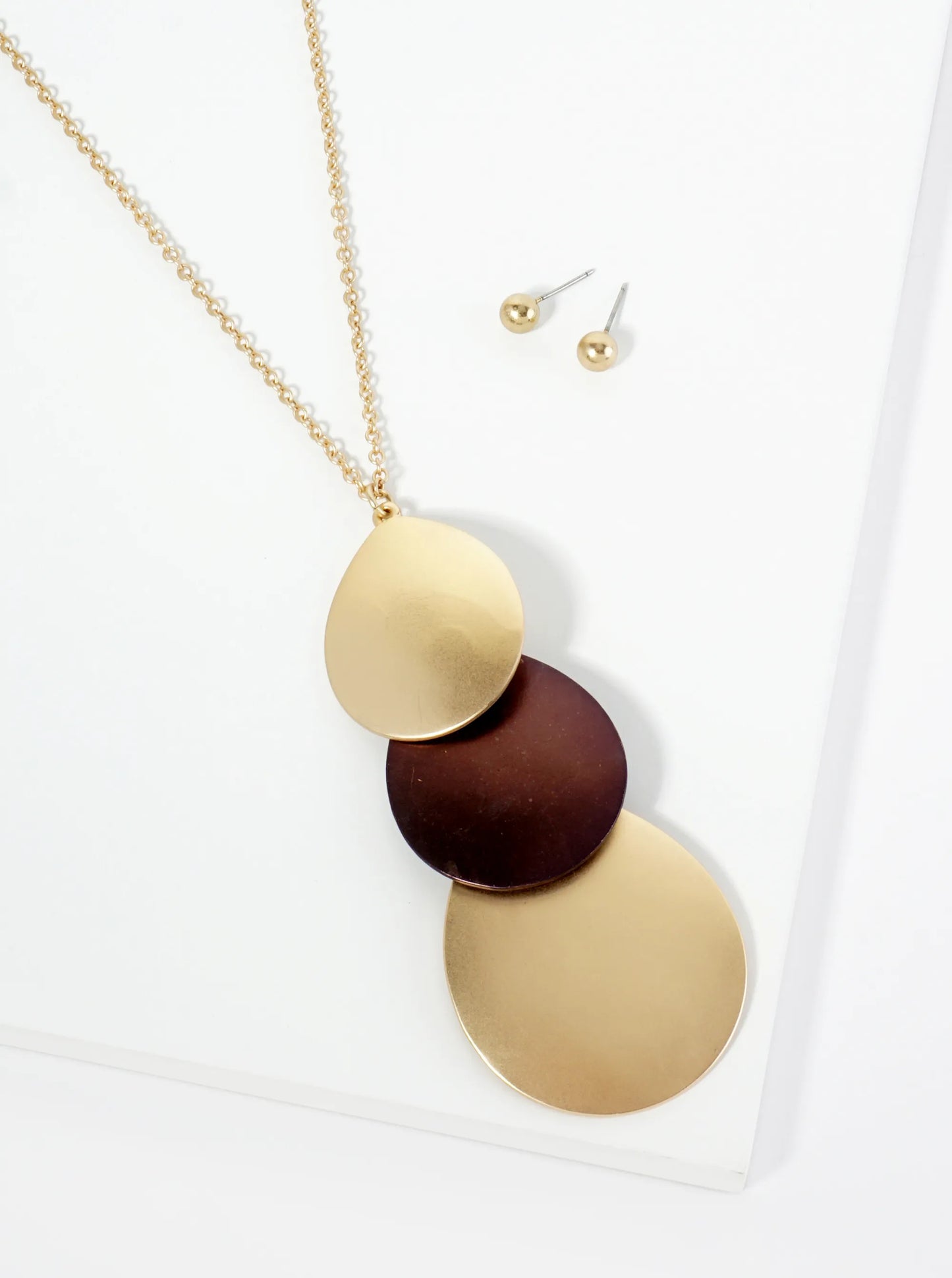Three Overlapping Teardrop Pendant 32 Inch Long Necklace